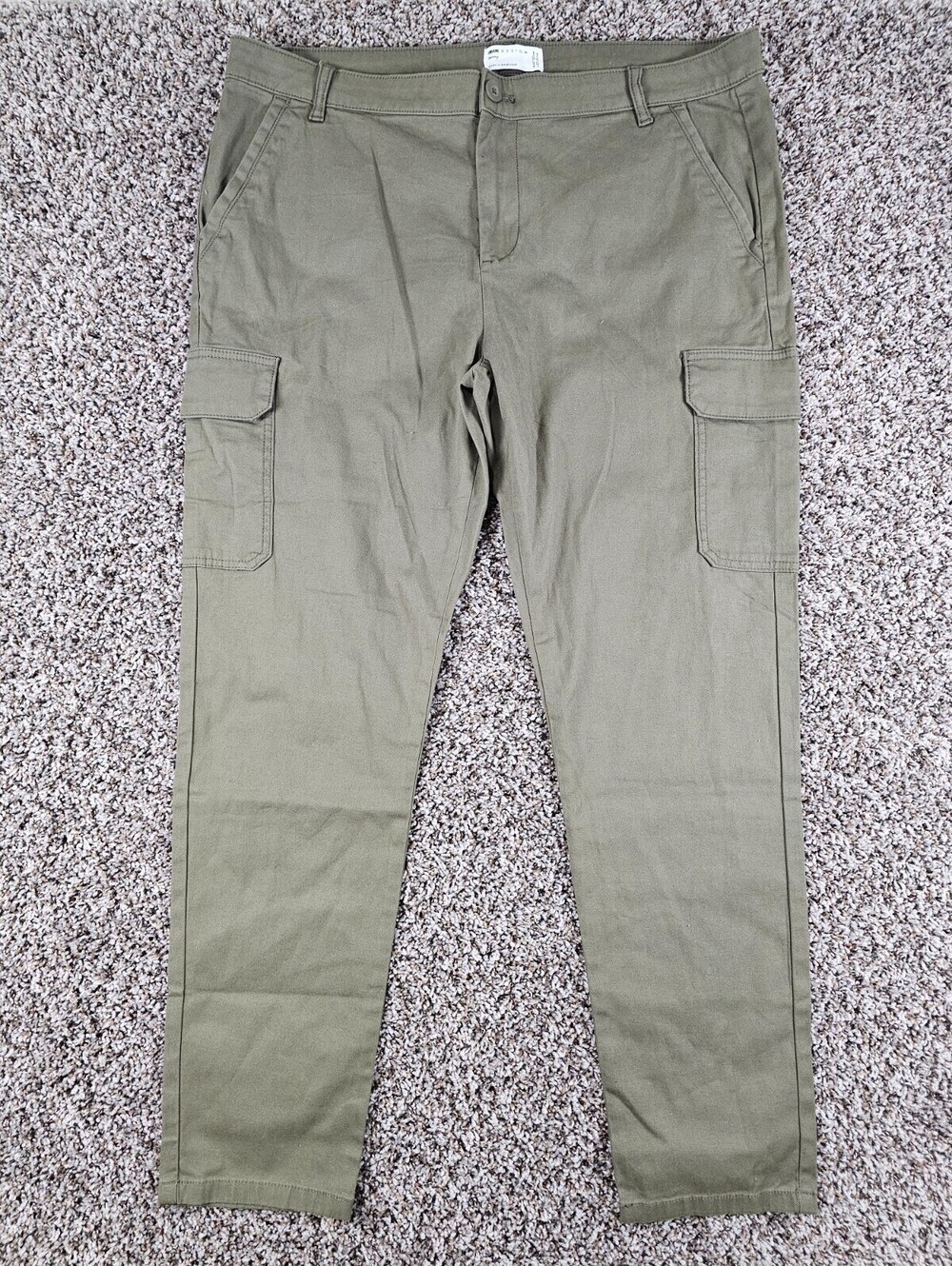 Asos Mens Sz 40" x 32" Skinny Leg Cargo Chino Pants Olive Green